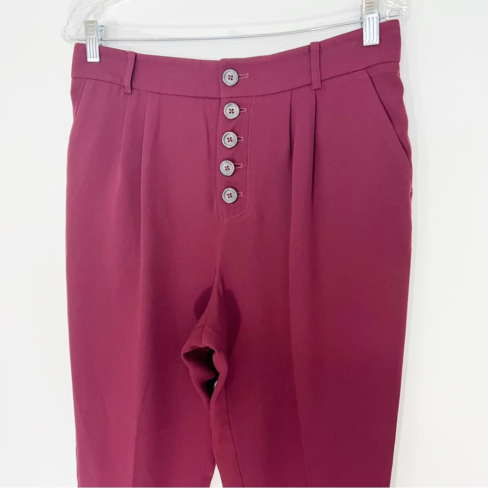 Anthropologie Sasha Button Fly Tapered Trouser in Wine Size 6 - Picture 3 of 10